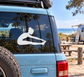 Gymnastics seated pike vinyl decal on car window, white silhouette gymnast in pike pose