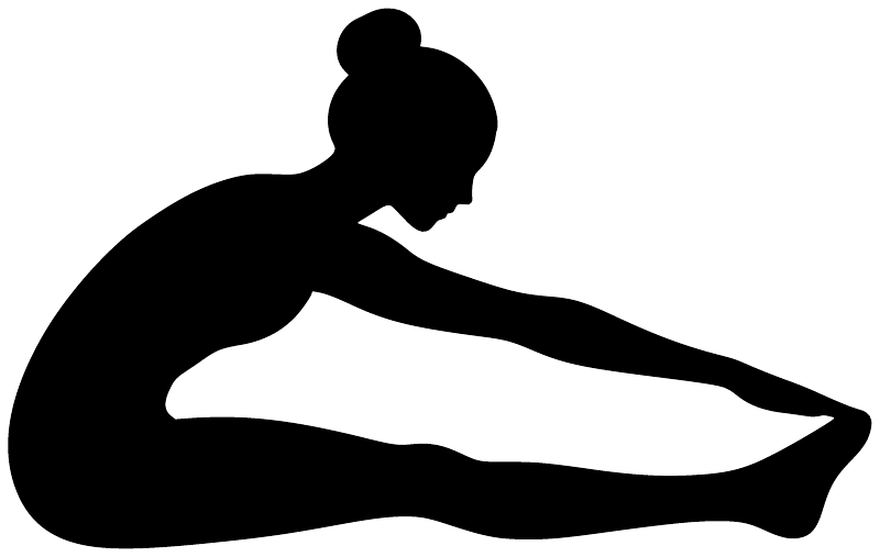 Gymnastics seated pike vinyl decal, black silhouette gymnast seated in pike stretch pose