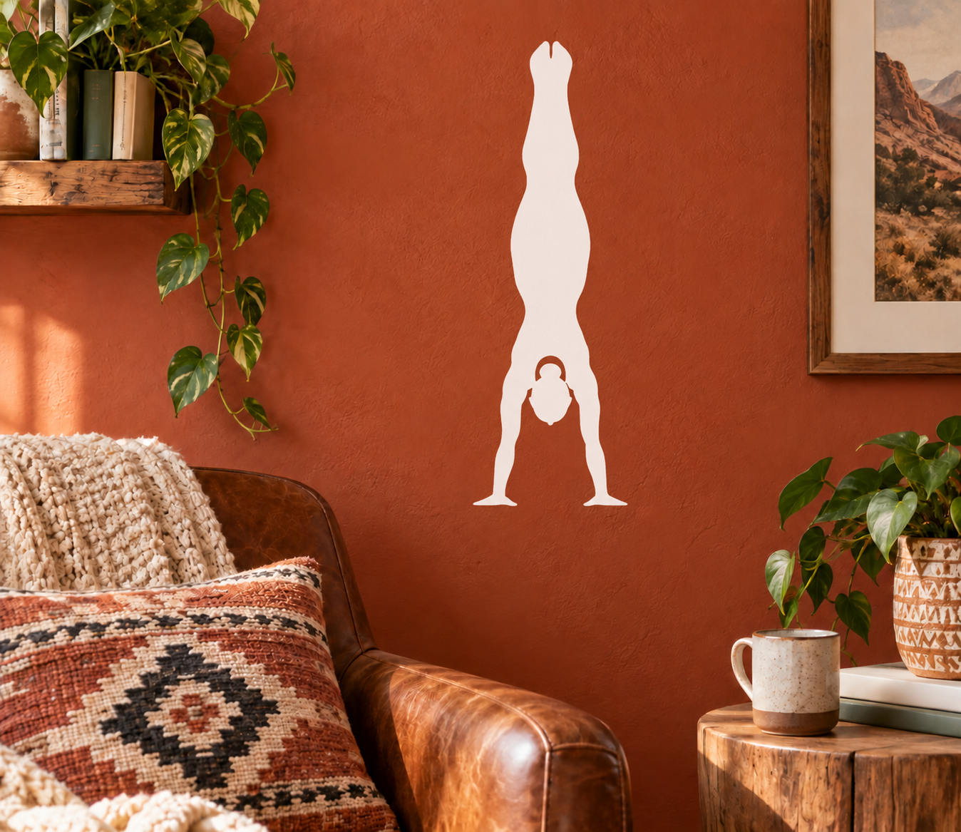White gymnastics handstand line vinyl decal, handstand gymnast silhouette.