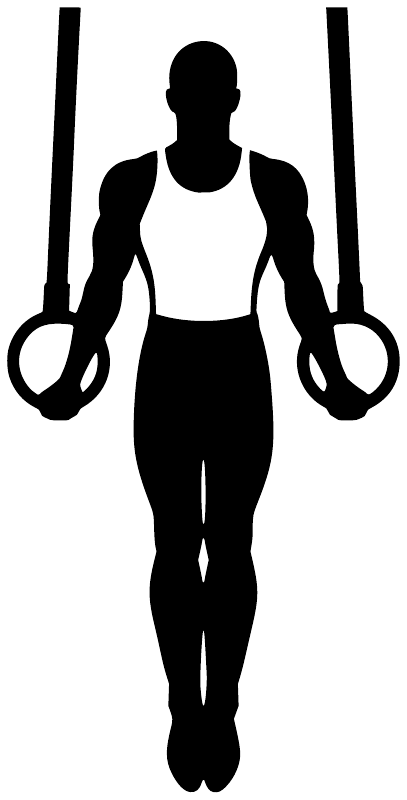 Gymnastics ring support vinyl decal with black silhouette and ring handles