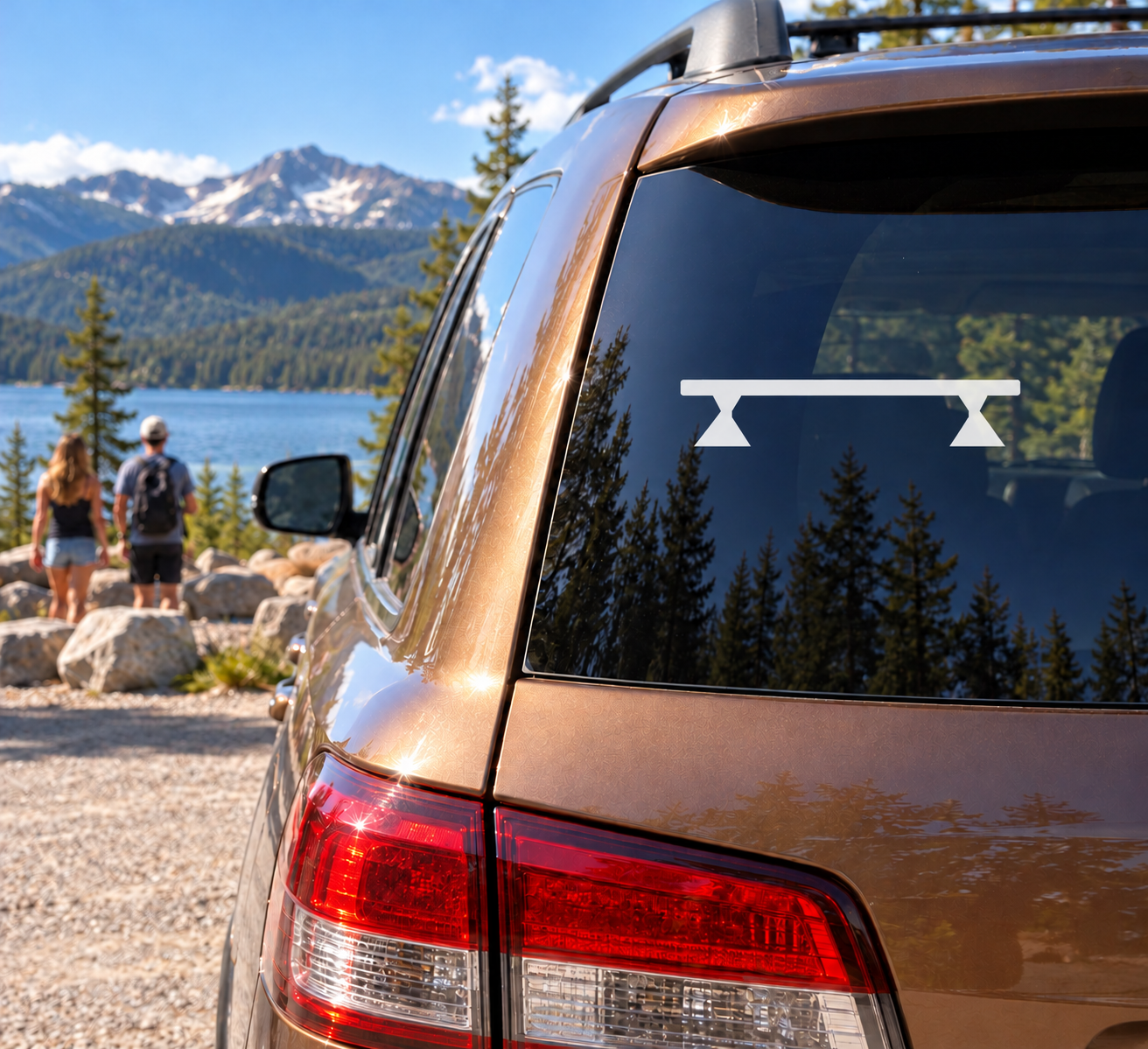 Gymnastics balance beam vinyl decal with hourglass crossbar on vehicle window