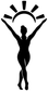 Vinyl decal of a black gymnast silhouette with sunburst rays, white background