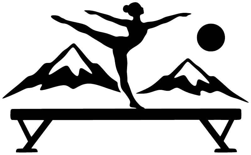Gymnast on balance beam vinyl decal with mountains and circular ball/sun