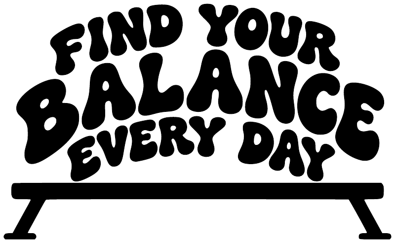Black “Find Your Balance Every Day” vinyl decal with bench graphic
