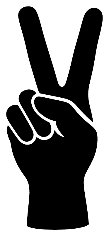 Black peace hand vinyl decal with V sign gesture, solid fill