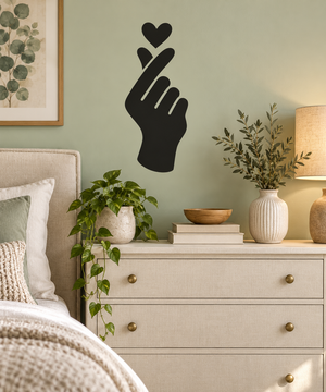 Black finger heart vinyl decal shaped like a hand with a heart on two fingers