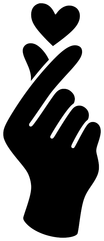 Black finger heart vinyl decal close-up: hand silhouette with heart and raised finger