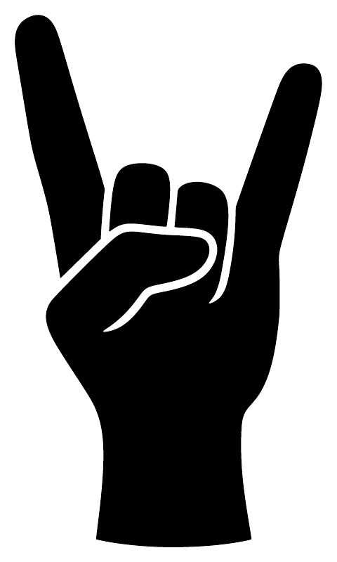 Rock On hand vinyl decal with black rock-sign hand silhouette on light background