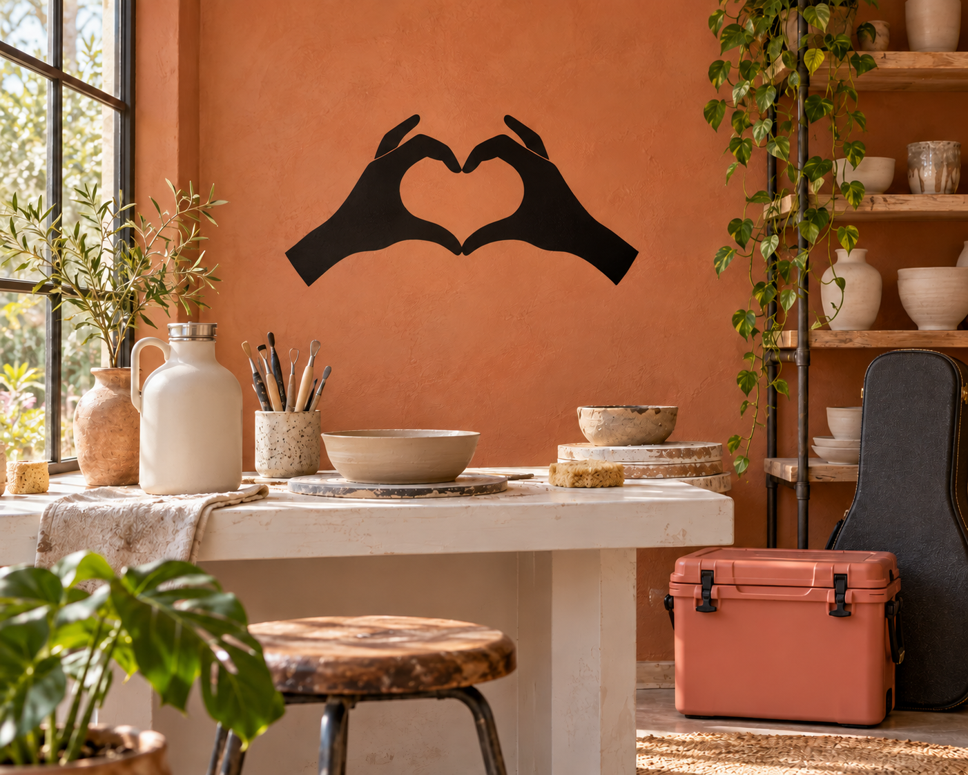 Black vinyl wall decal: hands forming a heart shape