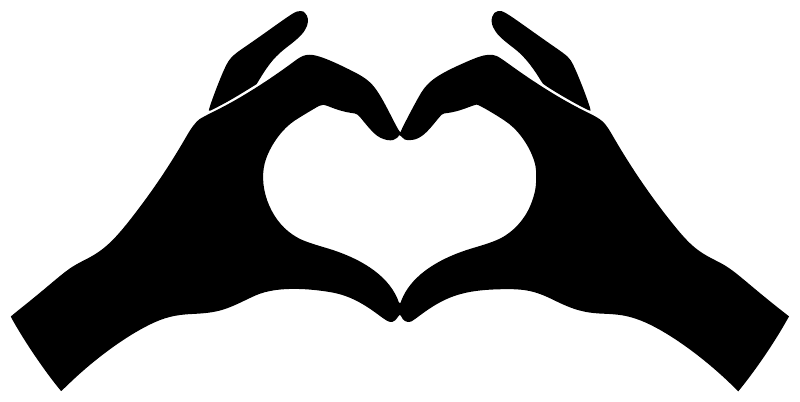 Close-up black vinyl decal of hands making a heart