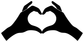 Close-up black vinyl decal of hands making a heart