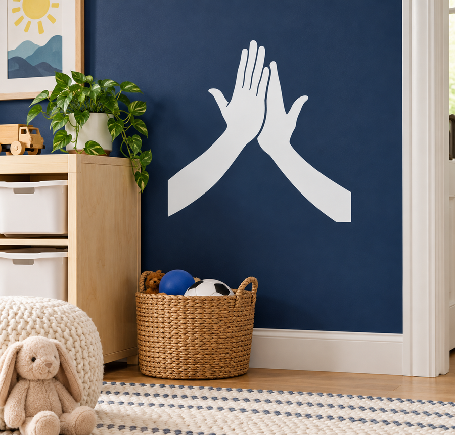 High five vinyl decal of two white hands touching