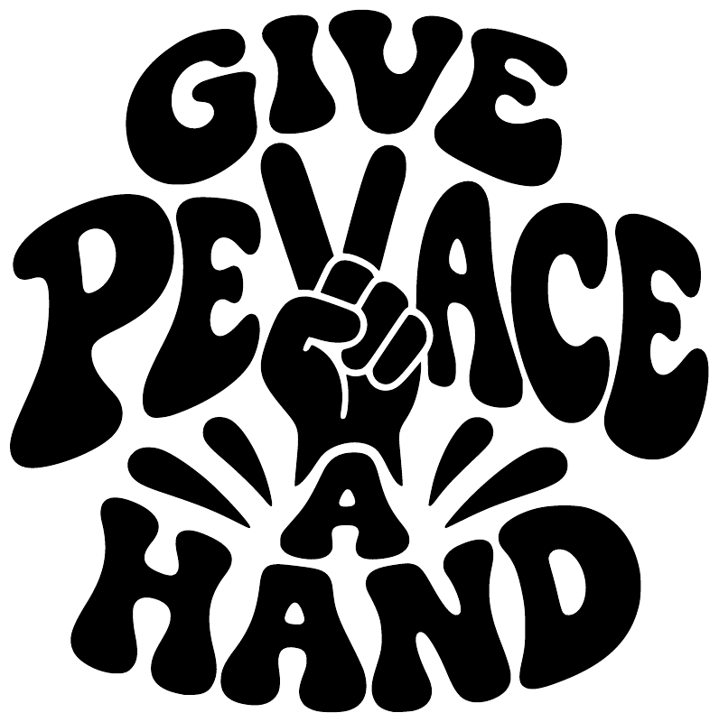 Close-up black vinyl decal text 'Give Peace a Hand' with small hand icon