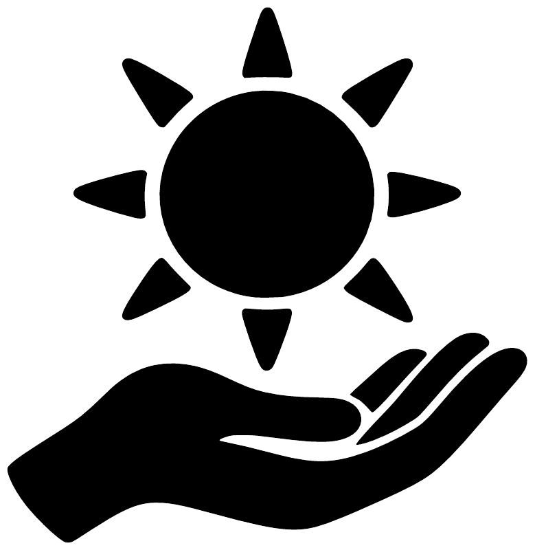 Open hand and sun vinyl decal, black sun with open palm
