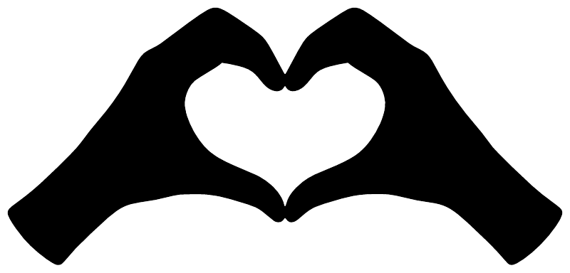 Heart-hands silhouette vinyl decal: black hands with white heart cutout