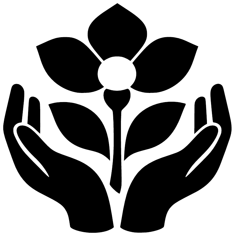 Hands holding flower vinyl decal in black with white circular center