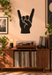 Rock hand gesture vinyl decal, black hand with white outline and finger shapes