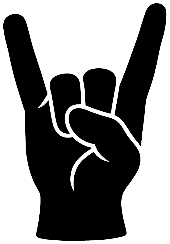 Rock hand gesture vinyl decal, close-up black hand silhouette with white outline