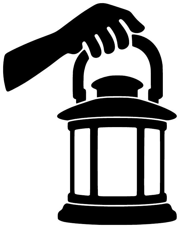 Black hand-and-lantern vinyl decal silhouette, lantern centered