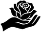 Hand-holding rose decal silhouette, black with white outline
