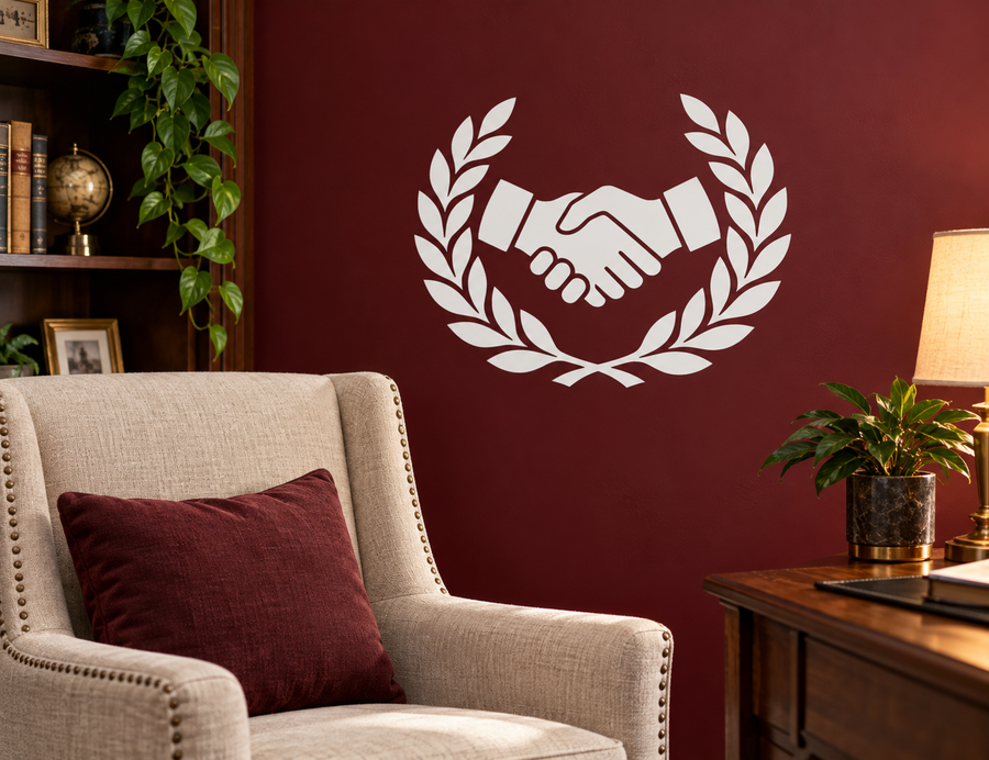 White laurel arch vinyl wall decal with handshake center