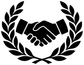 Black laurel arch vinyl decal showing handshake inside wreath