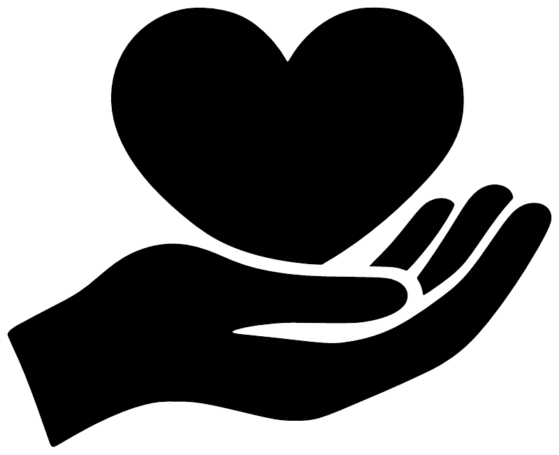 Black heart over hand vinyl decal, close-up graphic