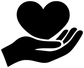 Black heart over hand vinyl decal, close-up graphic