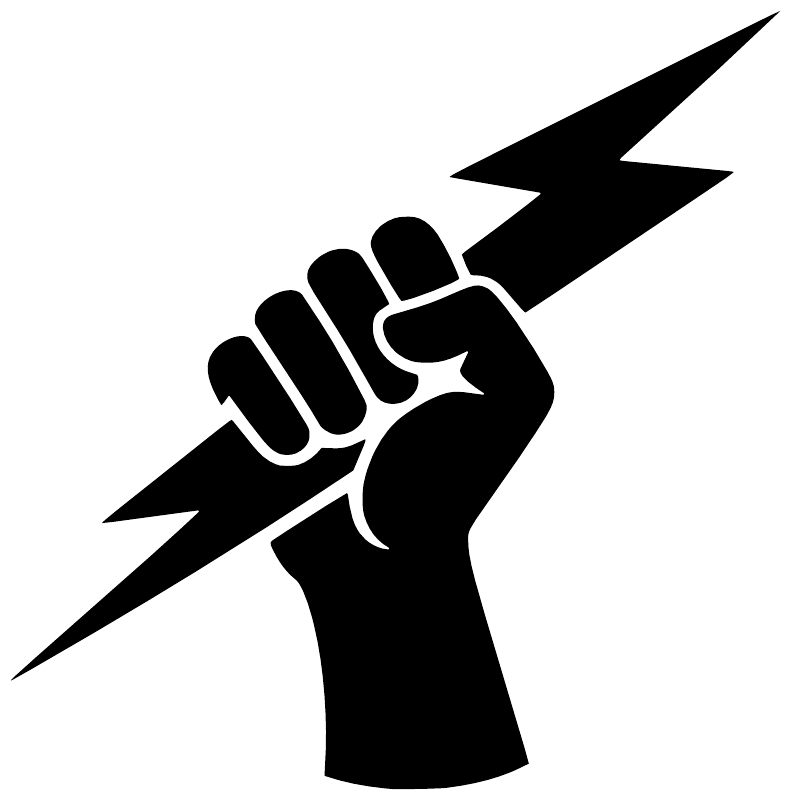 Black hand gesture with lightning bolt vinyl decal on white background