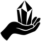 Close-up hand holding crystal vinyl decal, black hand with white faceted crystal