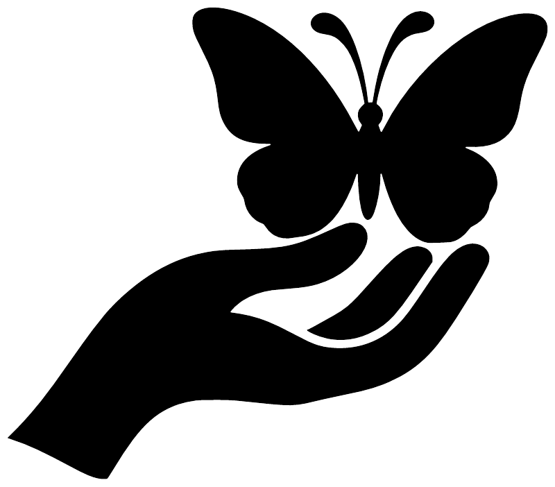 Butterfly and hand vinyl decal, black and white