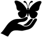 Butterfly and hand vinyl decal, black and white