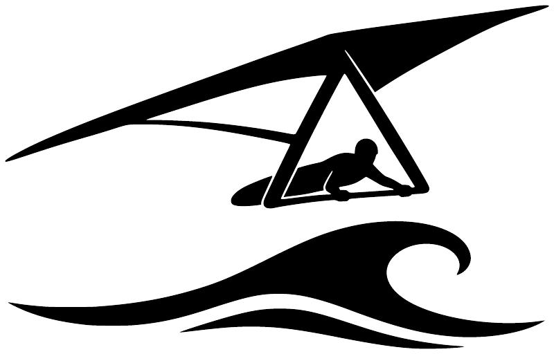 Black hang gliding vinyl decal with rider silhouette and sweeping waves