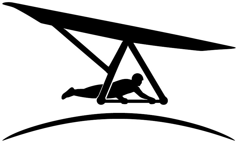 Black hang gliding horizon vinyl decal close-up with swooping wing and curved line