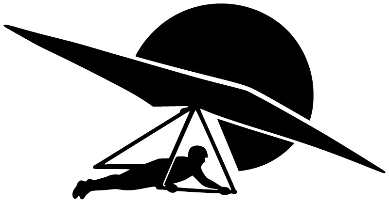 Black hang gliding sunset return vinyl decal with hang glider silhouette and large sun disc