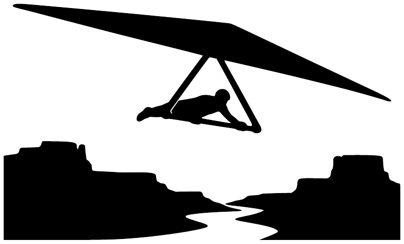 Hang gliding canyon air vinyl decal silhouette with hang glider and canyon landscape