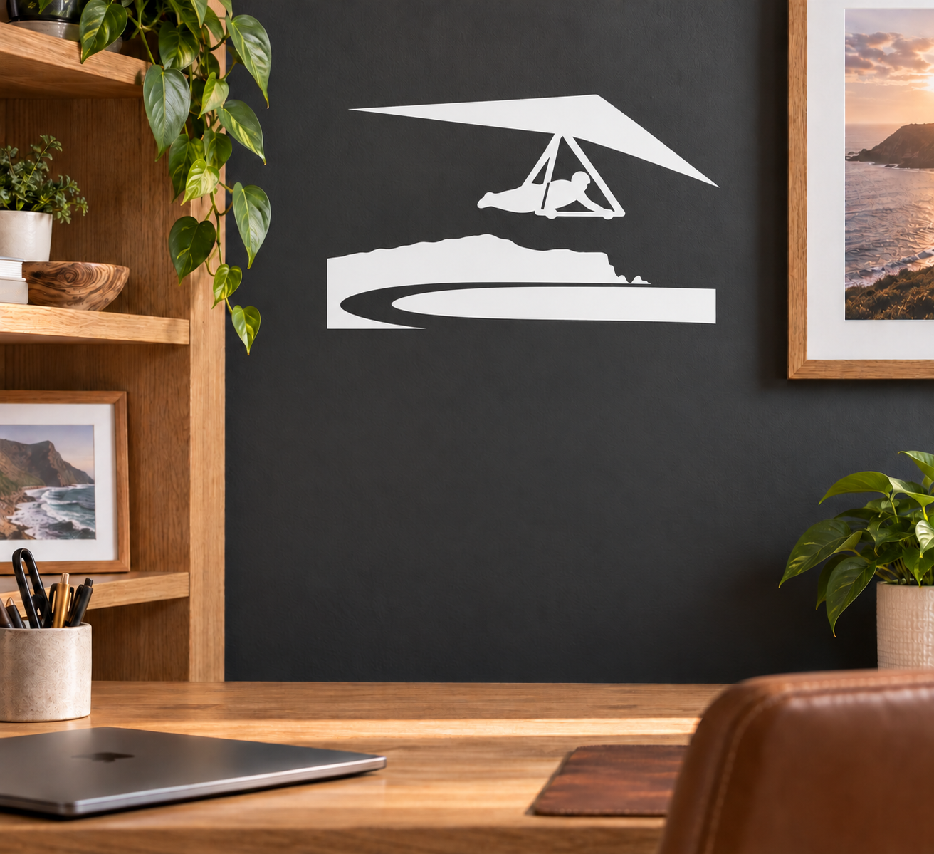 Hang gliding island air vinyl decal with white hang glider and island silhouette