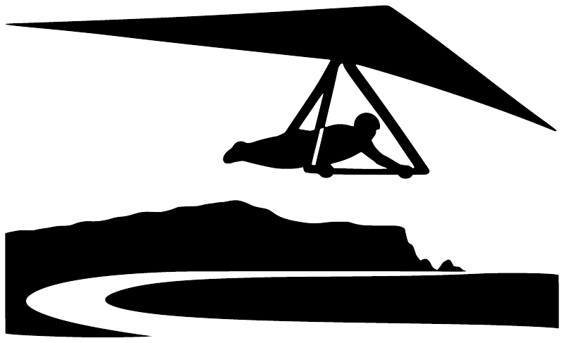 Hang gliding island air vinyl decal in black with hang glider and island silhouette