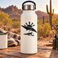 Hang gliding sunrise vinyl decal, black sun rays and wing silhouette on bottle