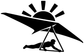 Hang gliding sunrise vinyl decal, black sun rays over hang glider wing silhouette