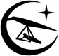 Hang gliding crescent vinyl decal: black circle, white star, hang glider silhouette