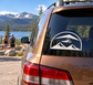 Hang gliding alpine window vinyl decal on car window, white mountain and hang-glider icon