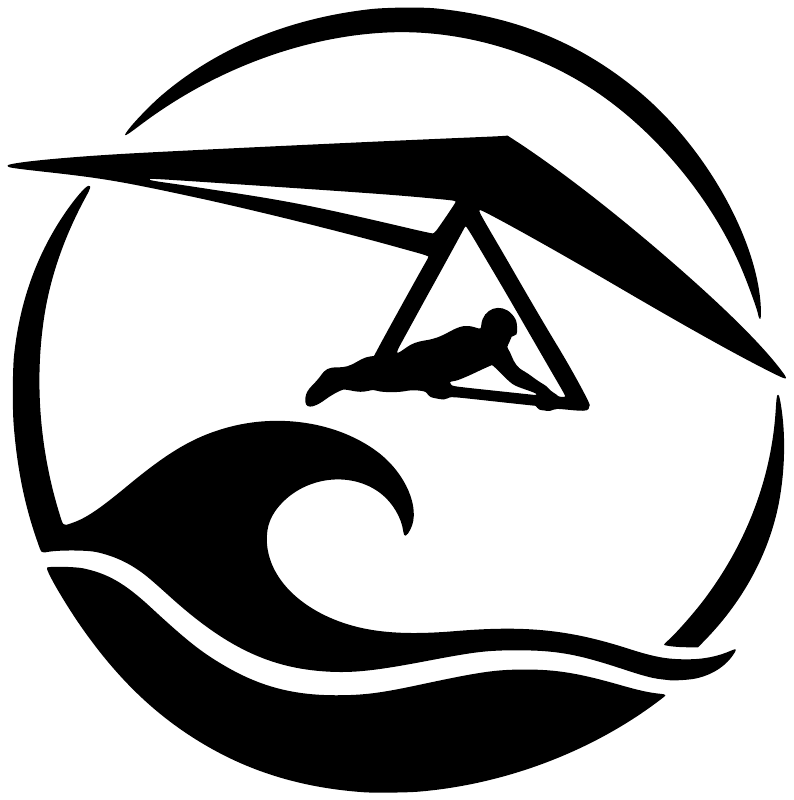 Black-and-white hang-gliding ocean wave logo vinyl decal