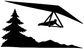 Vinyl hang gliding decal silhouette with pine tree, mountains, and hang glider, black
