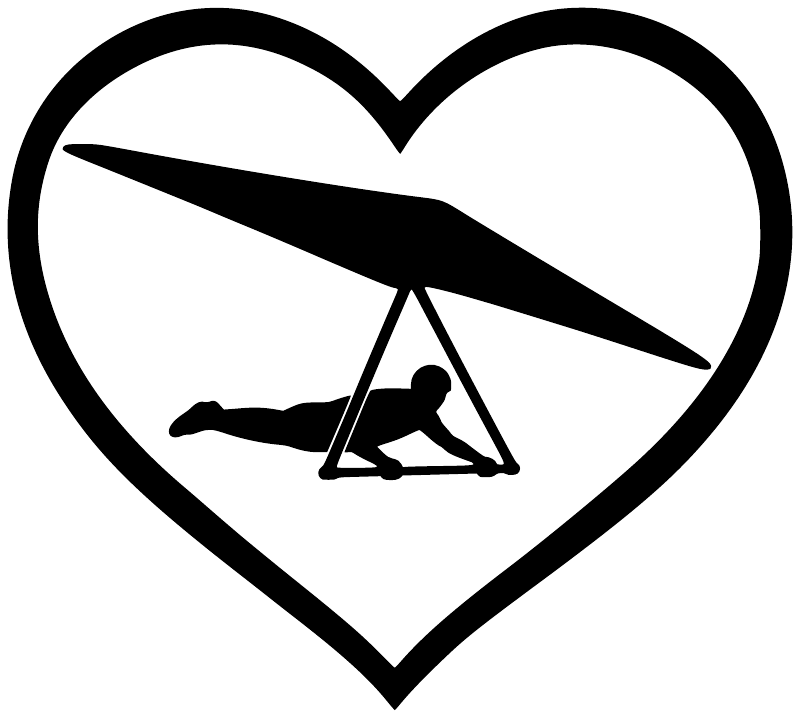 Heart-shaped vinyl decal featuring a black hang glider silhouette