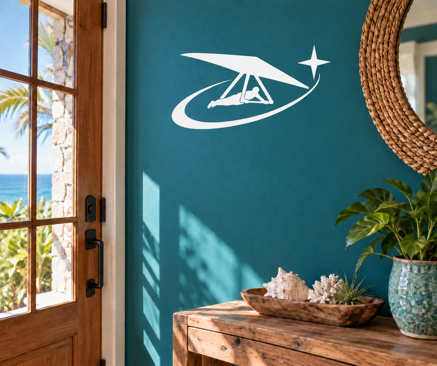 White hang glider vinyl decal with star accents