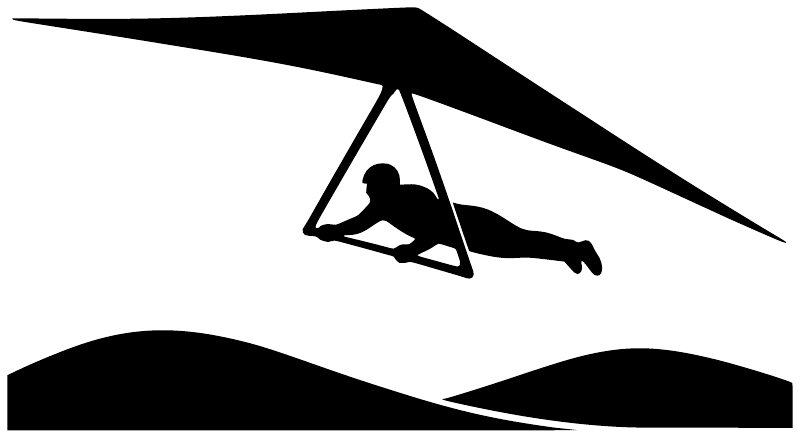Hang gliding vinyl decal, black hang glider rider silhouette with wave base