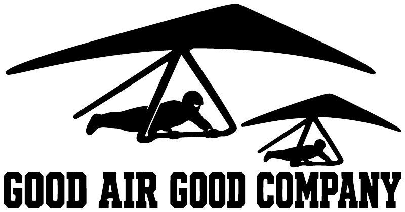 Hang gliding vinyl decal graphic with glider icons and 'GOOD AIR GOOD COMPANY' lettering
