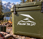Vinyl decal with white hang-gliding icon and 'FOLLOW THE LIFT' text