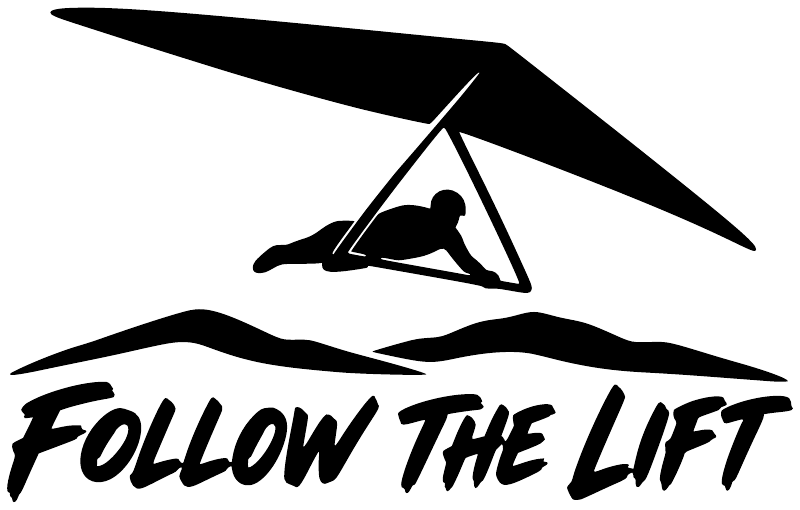 Vinyl decal graphic with black hang-gliding icon and 'FOLLOW THE LIFT' lettering